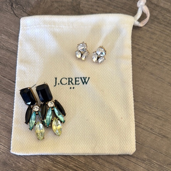 J.Crew Navy and Green Earrings and simple diamond earrings - Picture 1 of 3